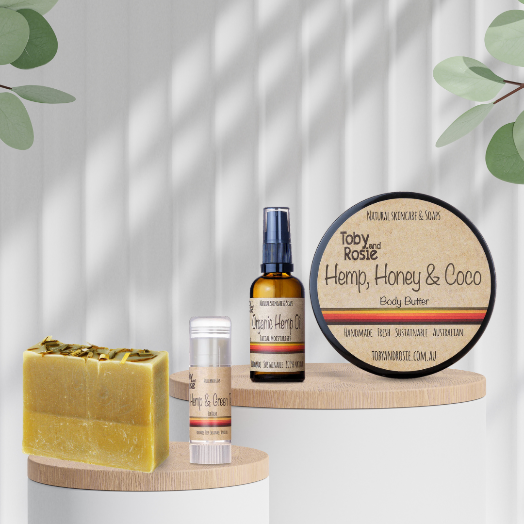 Complete Hemp Glow Bundle: Body Butter, Lemongrass Soap, Lip Balm & Ultimate Facial Moisturizer